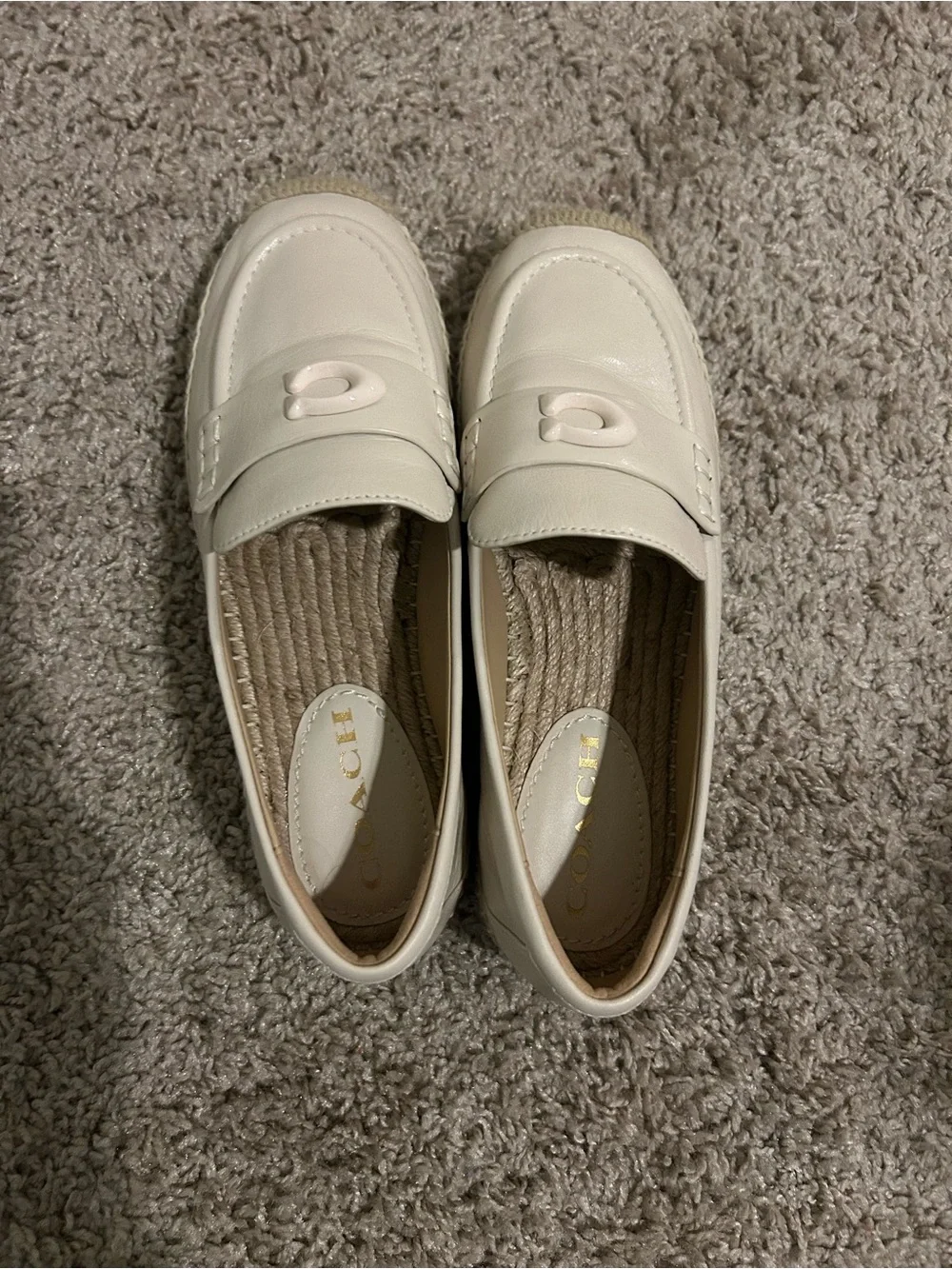 COACH Camilla Genuine Leather C Logo Platform Espadrilles Ivory/Chalk Size 6.5